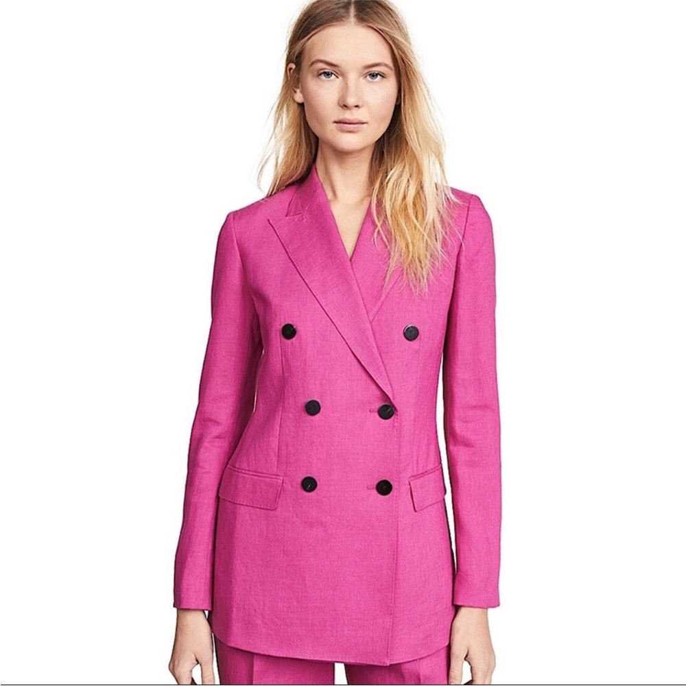 Theory Blazer Double Breasted Tailor Jacket Pure Linen in Fuchsia Pink